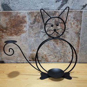 VTG SHP International Black Metal Cat Wrought Iron Kitty Candle Holder Stand